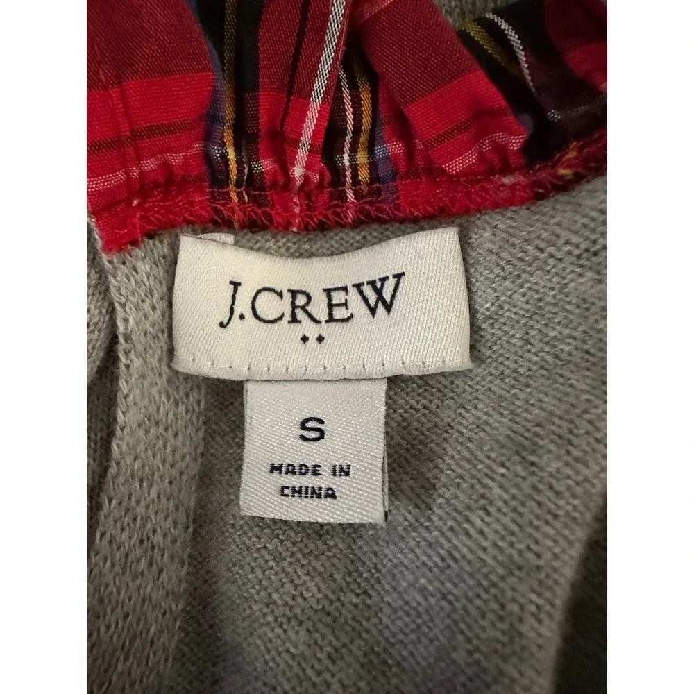 J.Crew Womens Plaid Ruffle Trim Sweater S Preppy Gray Long Sleeve Pullover‎